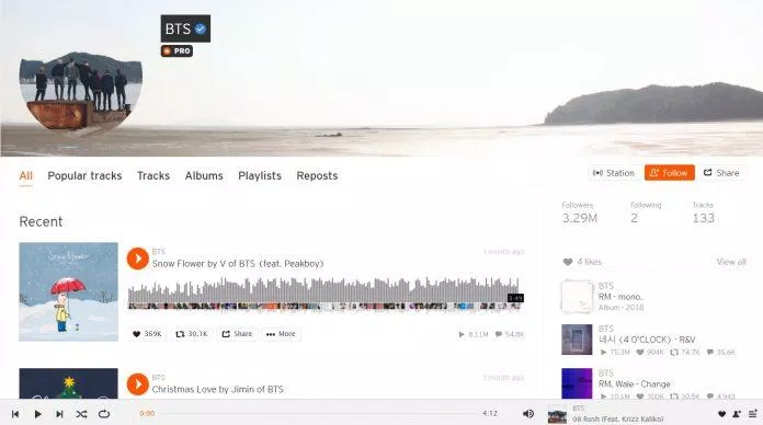BTS đăng tải những bài hát cover, tự sản xuất của nhóm trên SoundCloud như một hình thức "nghe nhạc miễn phí" (Ảnh: Internet)