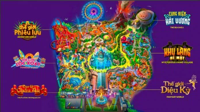 Bản đồ minh họa các khu vui chơi giải trí VinWonders Phú Quốc (Nguồn: Internet)