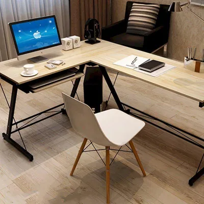 mẫu bàn làm việc chữ L kết hợp chân sắt đơn giản