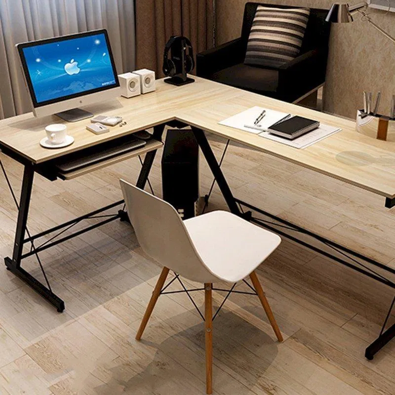 mẫu bàn làm việc chữ L kết hợp chân sắt đơn giản