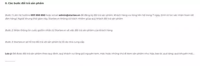 Chính sách đổi trả và bảo hành của STARTee Hà Nội (Ảnh BlogAnChoi)