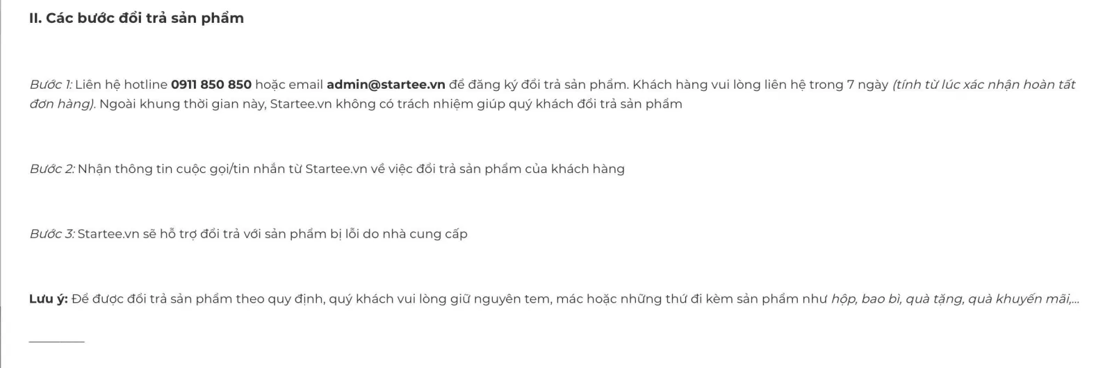 Chính sách đổi trả và bảo hành của STARTee Hà Nội (Ảnh BlogAnChoi)