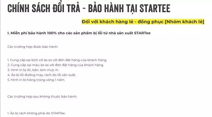 Chính sách đổi trả và bảo hành của STARTee Hà Nội (Ảnh BlogAnChoi)