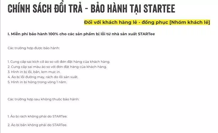 Chính sách đổi trả và bảo hành của STARTee Hà Nội (Ảnh BlogAnChoi)