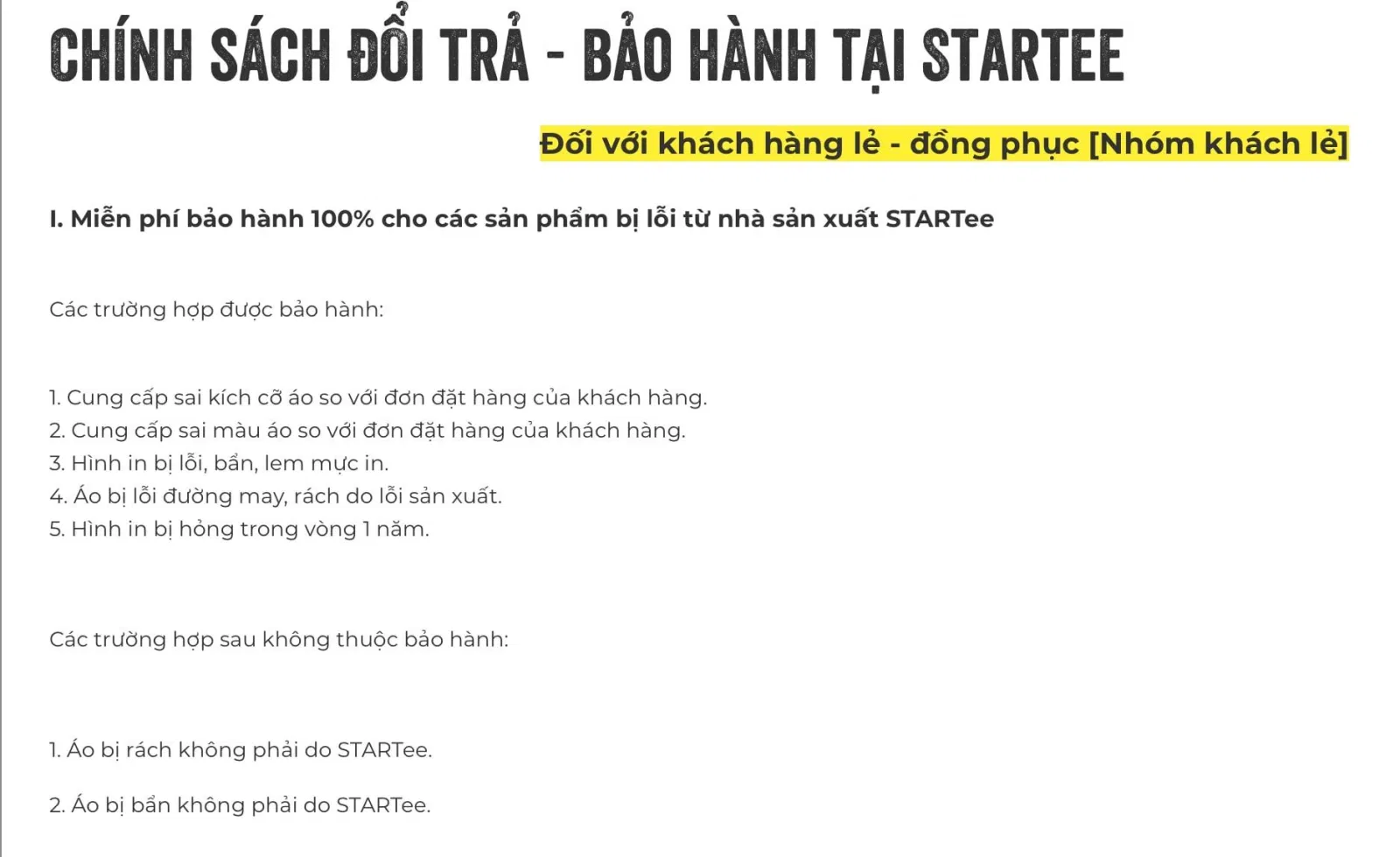 Chính sách đổi trả và bảo hành của STARTee Hà Nội (Ảnh BlogAnChoi)