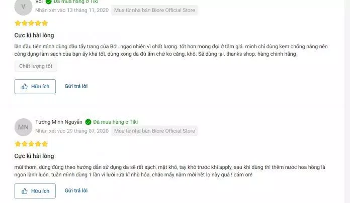 Đánh giá của khách hàng đã sử dụng sản phẩm trên Tiki (Nguồn: Internet)