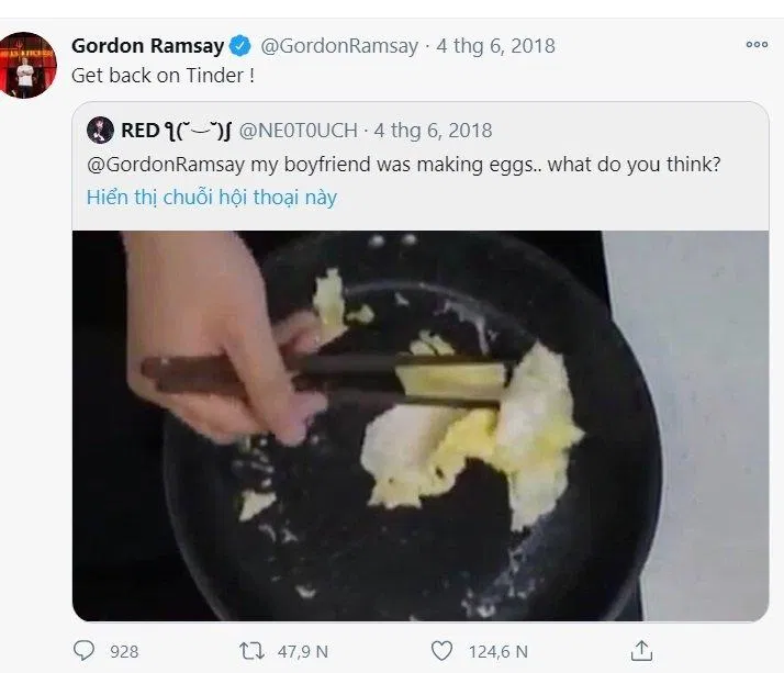 Gordon Ramsay đã bình luận khá hài hước về món trứng rán của Mark (Ảnh: BlogAnChoi) Gordon Ramsay đã bình luận khá hài hước về món trứng rán của Mark (Ảnh: BlogAnChoi)