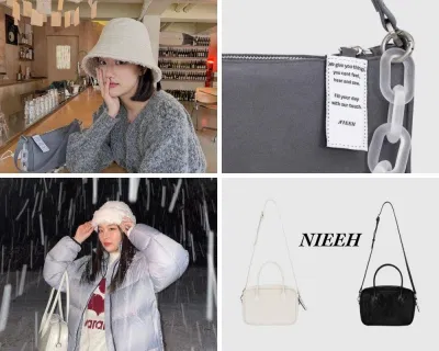 Naeun (April) và Seulgi (Red Velvet) với những mẫu túi của Nieeh. (Ảnh: Internet)