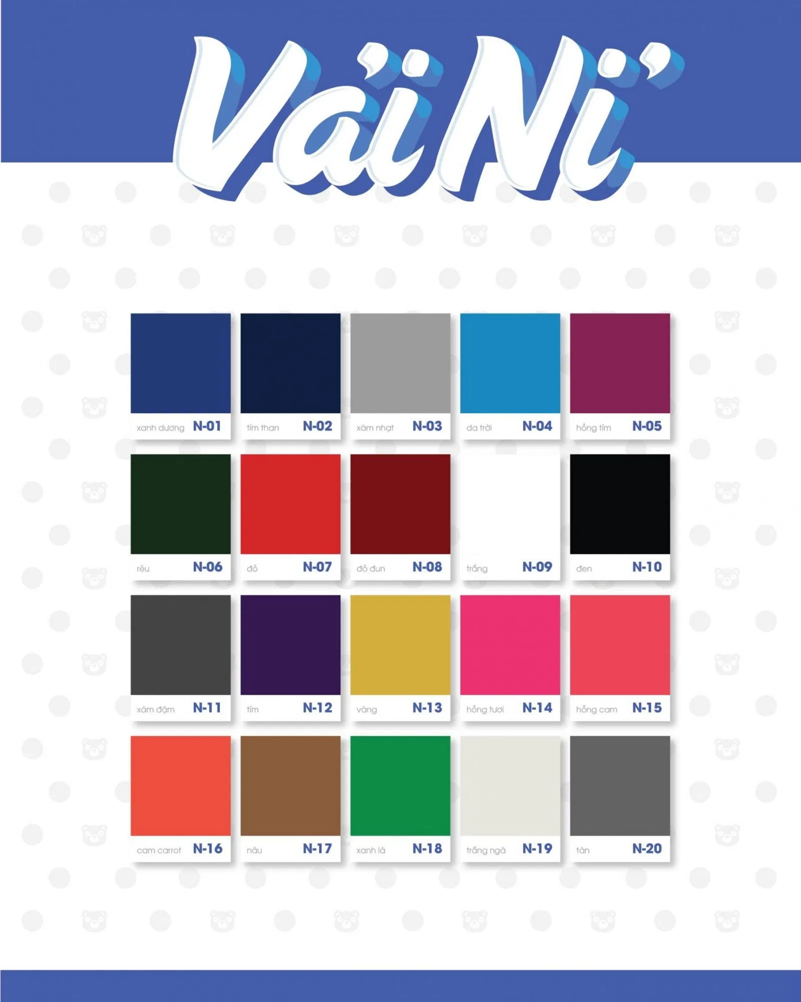 Bảng màu áo của Gấu Uniform Hà Nội (Ảnh Gấu Uniform)