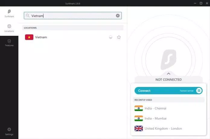 Giao diện của Surfshark VPN (Ảnh: Internet).