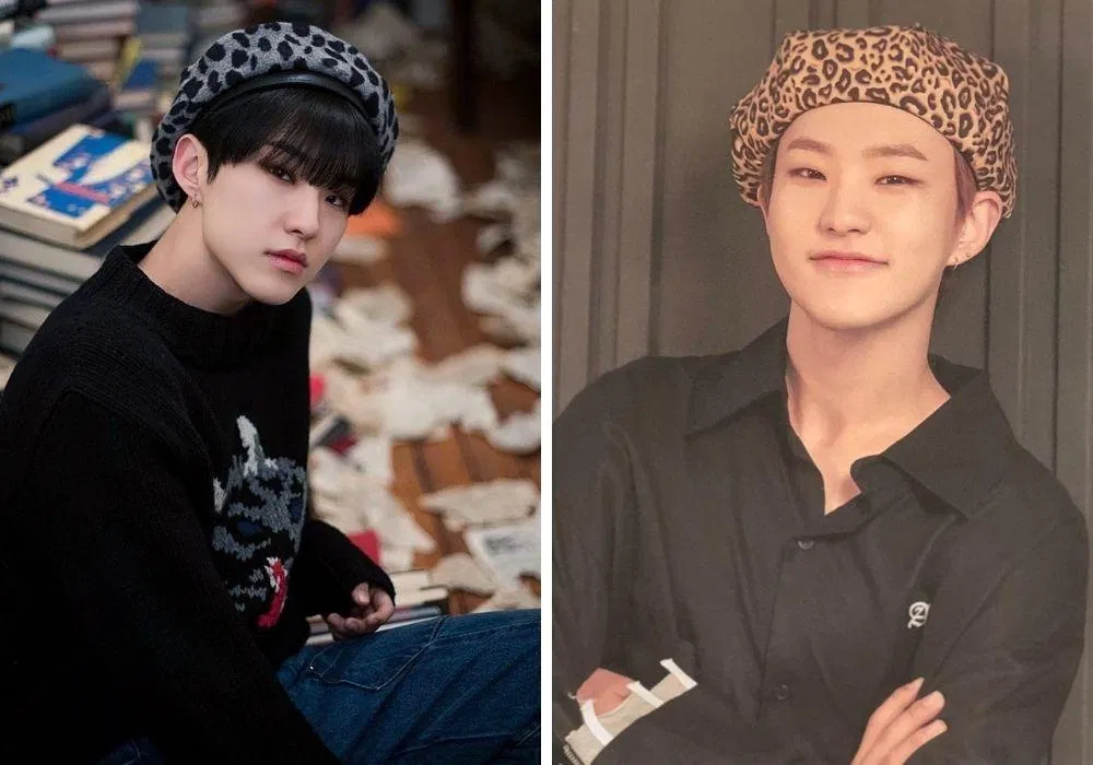 Anh chàng Hoshi của SEVENTEEN nổi tiếng với niềm đam mê hổ, bởi vậy những kiểu mũ Beret của anh chàng cũng thường có họa tiết hổ hoặc họa tiết da báo. (Ảnh: Internet)