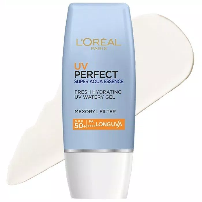 Kem chống nắng hóa học L’Oreal UV Perfect Super Aqua Essence còn có tác dụng chống lão hóa (Nguồn: Internet)