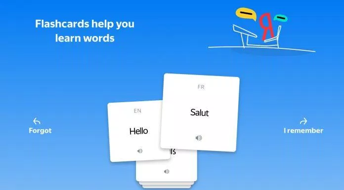 Yandex Translate hỗ trợ tính năng Fashcard giúp người dùng có thể học và ghi nhớ từ ngữ. (Nguồn: Internet)