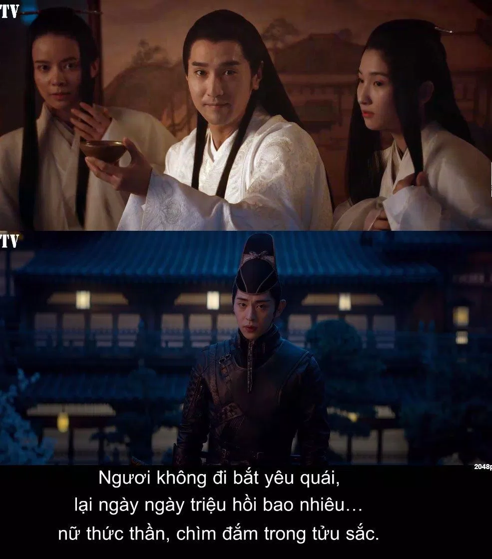 Bác Nhã đại nhân có vẻ không thích Tình Minh vui đùa cùng các nữ thức thần cho lắm? (Ảnh: BlogAnChoi)