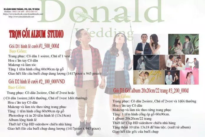 Bảng giá dịch vụ của Donald Studio (ảnh: internet)
