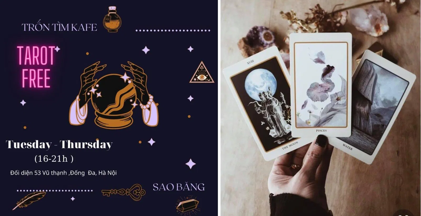 Quán có dịch vụ coi bói Tarot miễn phí khi hóa đơn đồ uống trên 40K. (Ảnh: Internet)