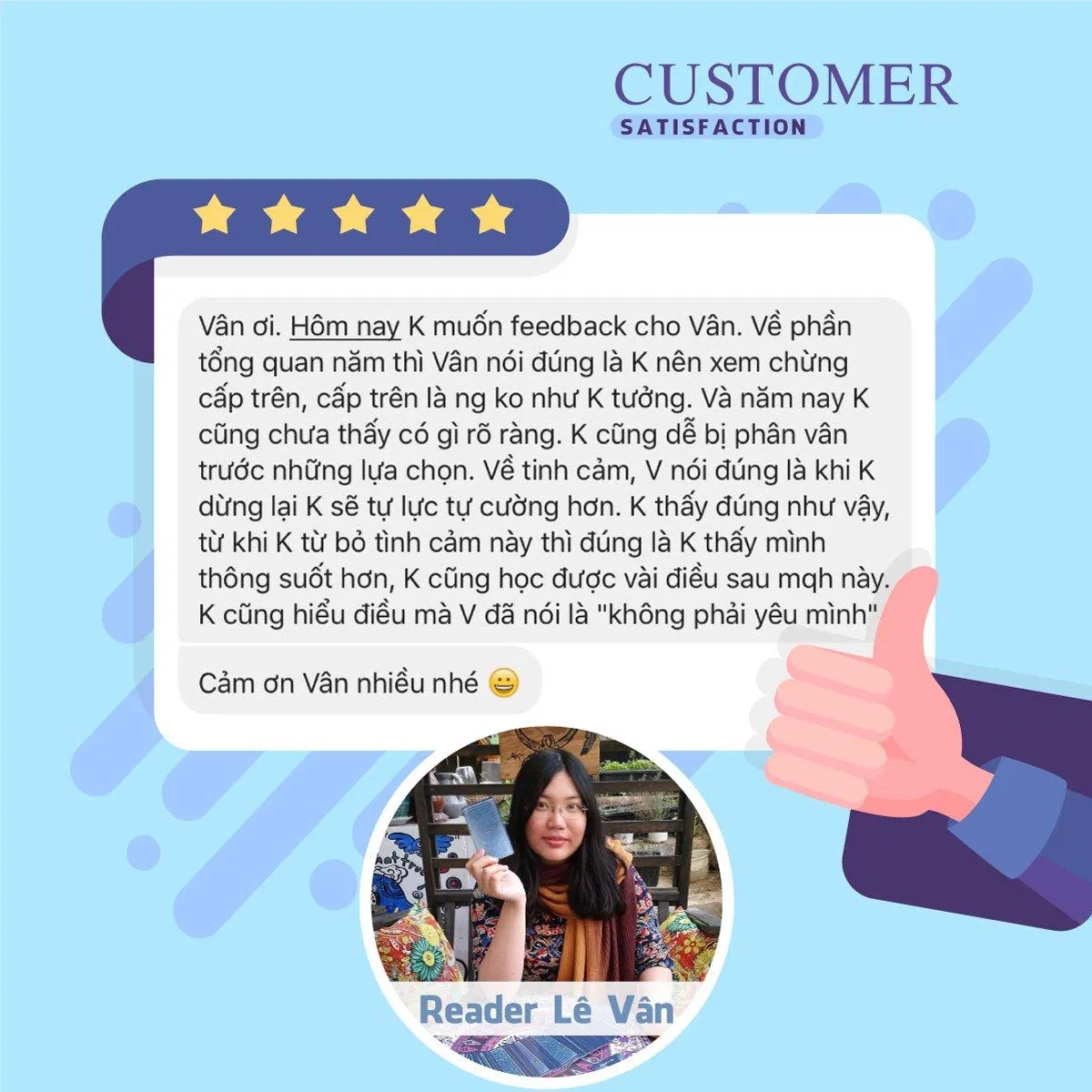 Feedback "xịn xò" của khách hàng sau khi trải bài. (Ảnh: Internet)