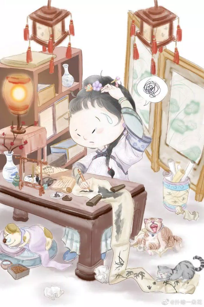 Chibi cổ trang và hoa (Ảnh: @野篆)