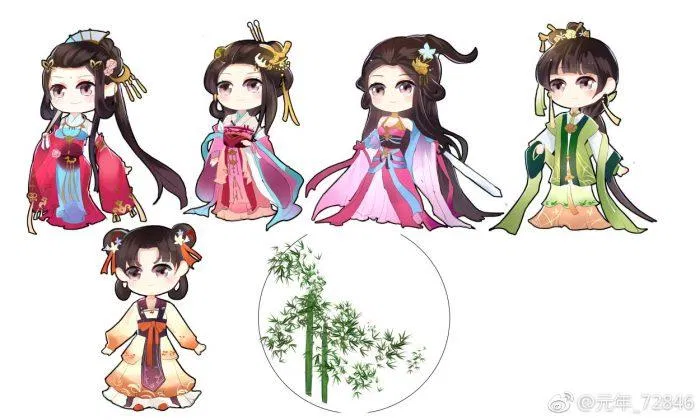 Ảnh tổng hợp chibi cổ trang và cây trúc (Ảnh: @熹妃Q传)
