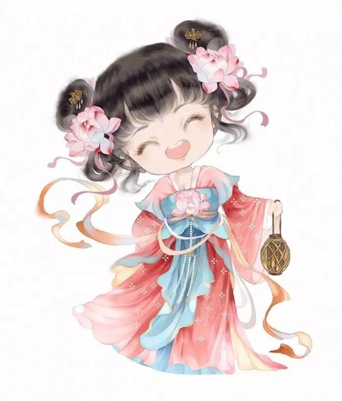 Chibi cổ trang nền trắng (Ảnh: @爱画画的橙子)
