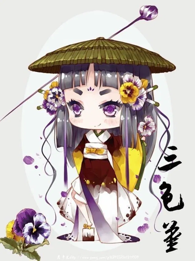 Chibi cổ trang và hoa (Ảnh: @野篆)