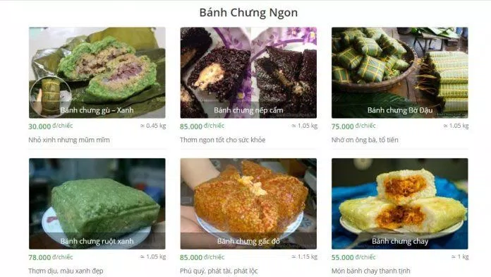 Một số sản phẩm đang được bán trên website của Bánh Chưng Ngon. (Ảnh: BlogAnChoi.com)