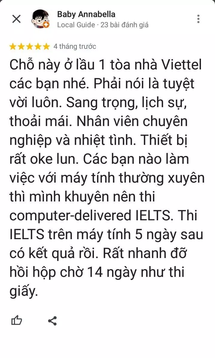 Đánh giá của học viên về Hội đồng Anh (ảnh: BlogAnChoi)