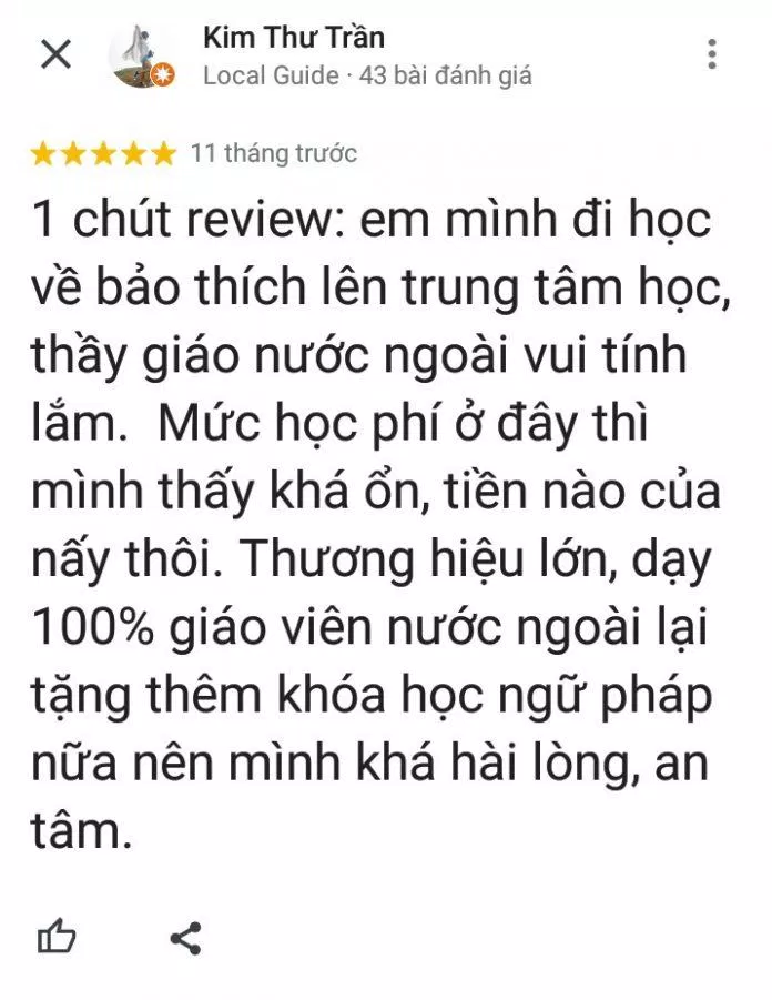 Đánh giá của học viên về trung tâm (ảnh: BlogAnChoi)