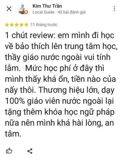 Đánh giá của học viên về trung tâm (ảnh: BlogAnChoi)