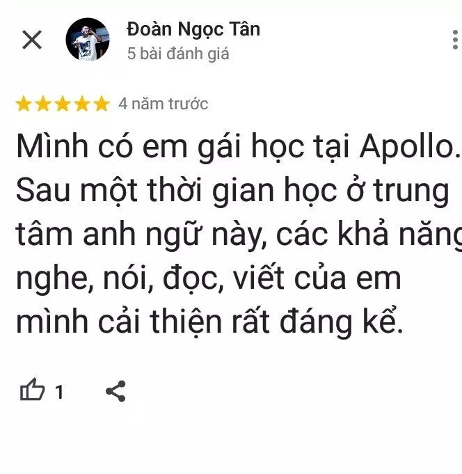 Đánh giá của phụ huynh về trung tâm Anh ngữ Apollo (ảnh: BlogAnChoi) Đánh giá của phụ huynh về trung tâm Anh ngữ Apollo (ảnh: BlogAnChoi)