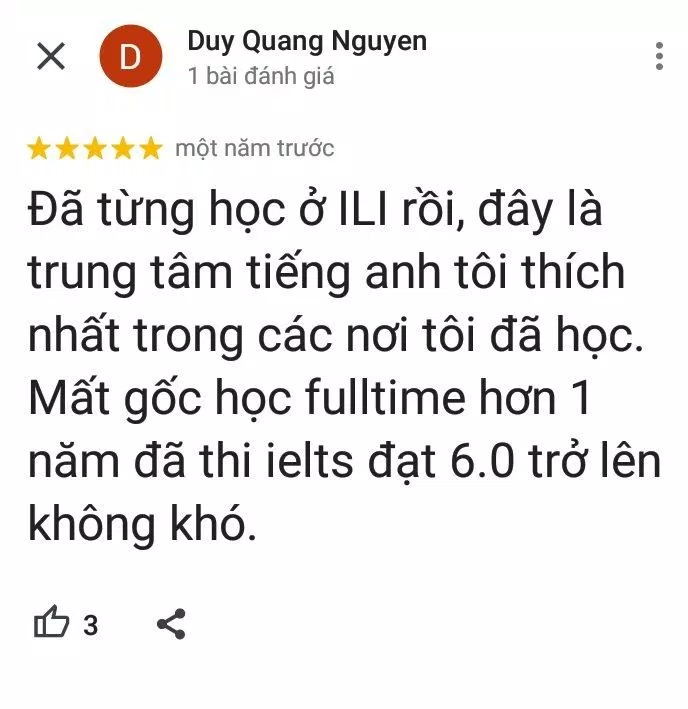 Đánh giá của học viên về trung tâm Anh ngữ ILI (ảnh: BlogAnChoi)