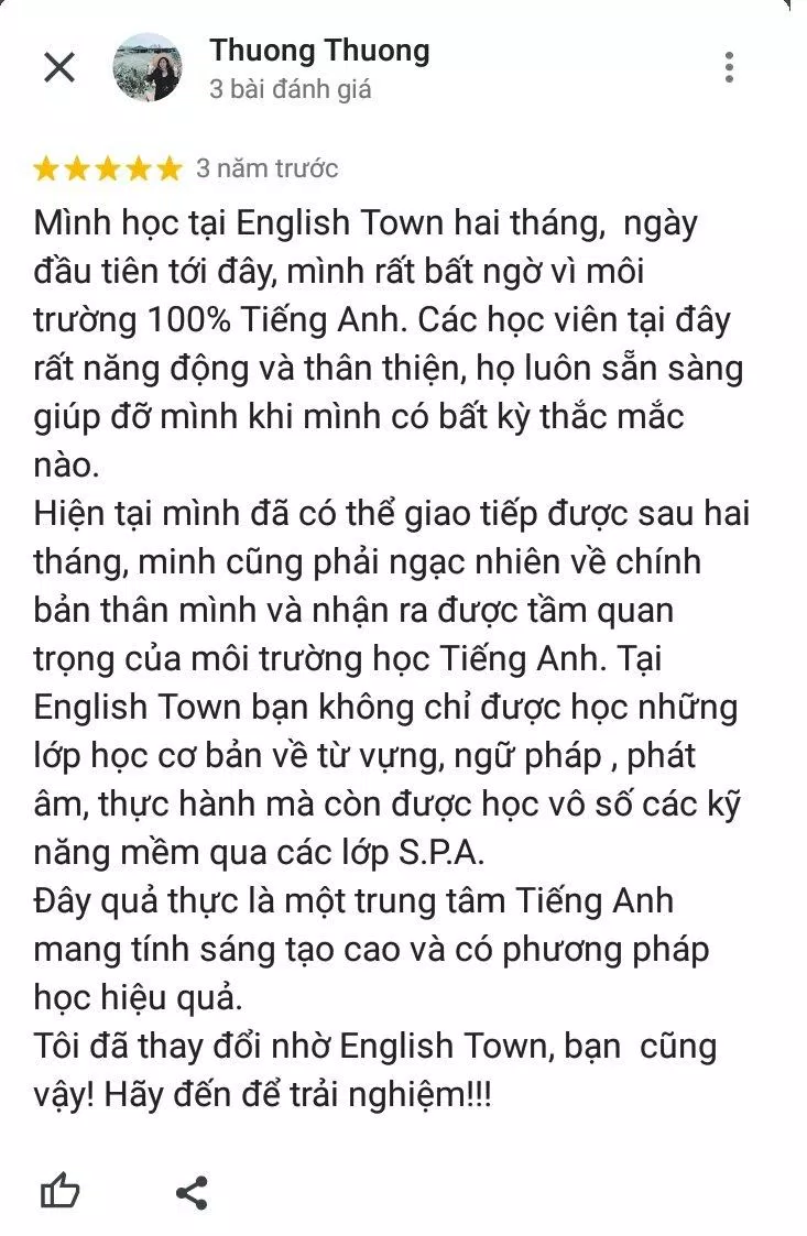 Đánh giá của học viên về trung tâm Anh ngữ English Town (ảnh: BlogAnChoi)