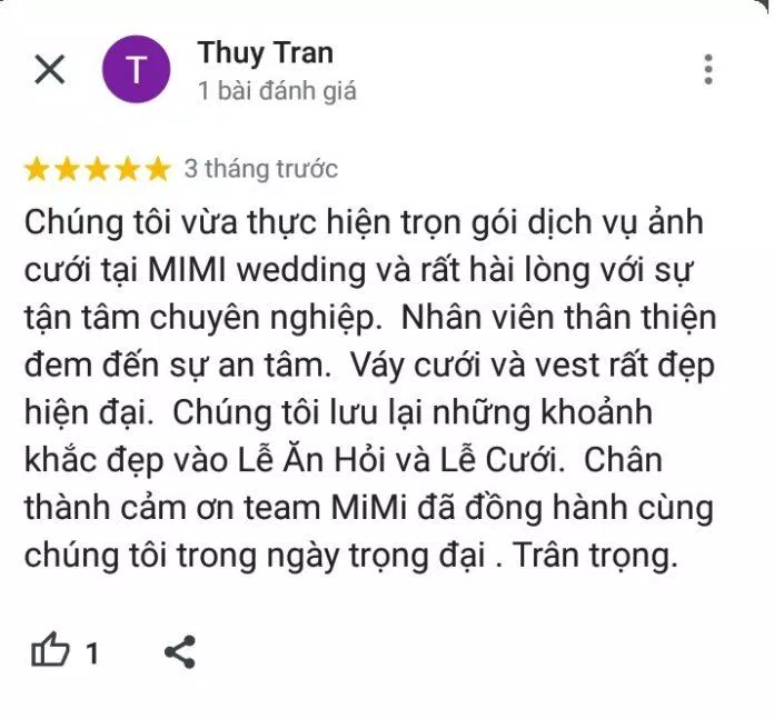 Đánh giá của khách hàng về MiMi Wedding (ảnh: BlogAnChoi)