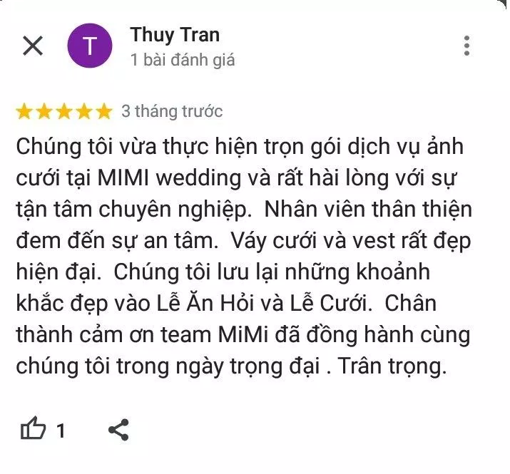 Đánh giá của khách hàng về MiMi Wedding (ảnh: BlogAnChoi)