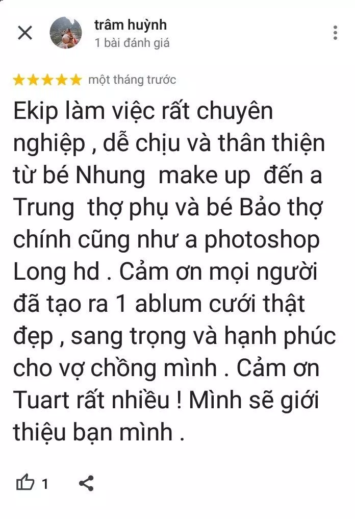 Đánh giá của khách hàng về TuArt Studio (ảnh: BlogAnChoi)