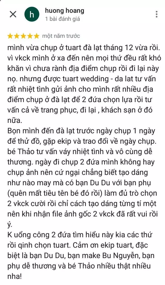 Đánh giá của khách hàng về TuArt Studio (ảnh: BlogAnChoi) Đánh giá của khách hàng về TuArt Studio (ảnh: BlogAnChoi)