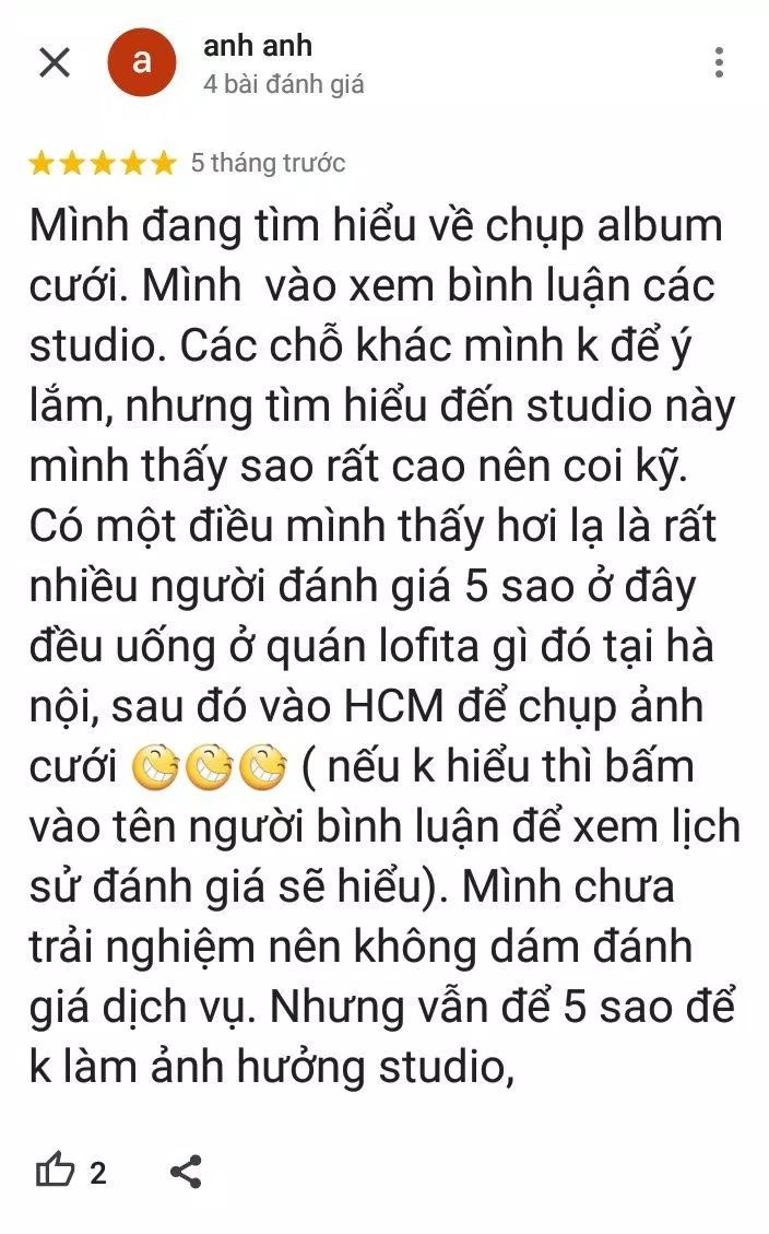 Đánh giá của khách hàng về TuArt Studio (ảnh: BlogAnChoi)