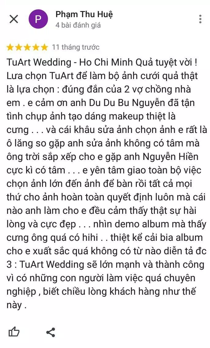 Đánh giá của khách hàng về TuArt Studio (ảnh: BlogAnChoi)