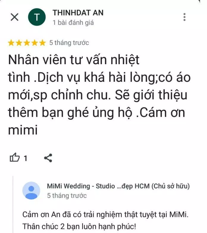Đánh giá của khách hàng về MiMi Wedding (ảnh: BlogAnChoi) Đánh giá của khách hàng về MiMi Wedding (ảnh: BlogAnChoi)