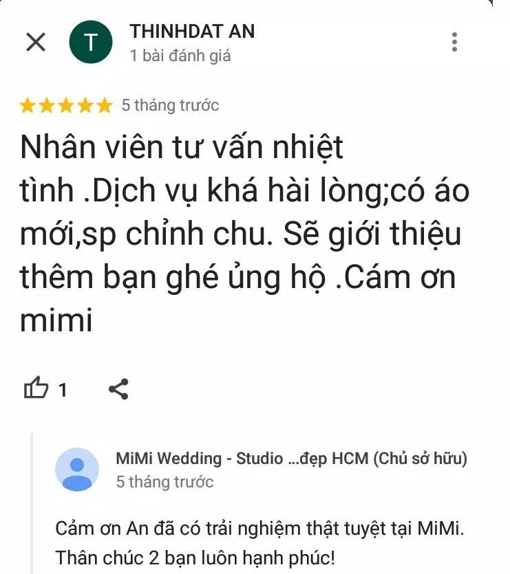 Đánh giá của khách hàng về MiMi Wedding (ảnh: BlogAnChoi)