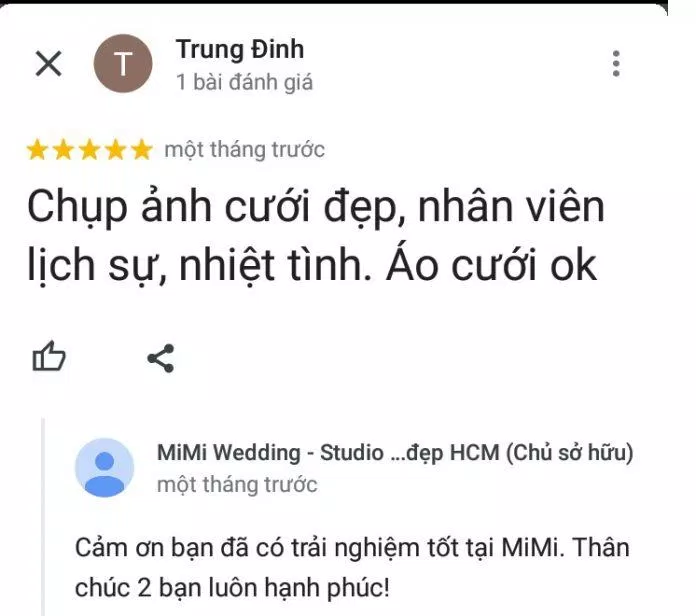 Đánh giá của khách hàng về MiMi Wedding (ảnh: BlogAnChoi) Đánh giá của khách hàng về MiMi Wedding (ảnh: BlogAnChoi)