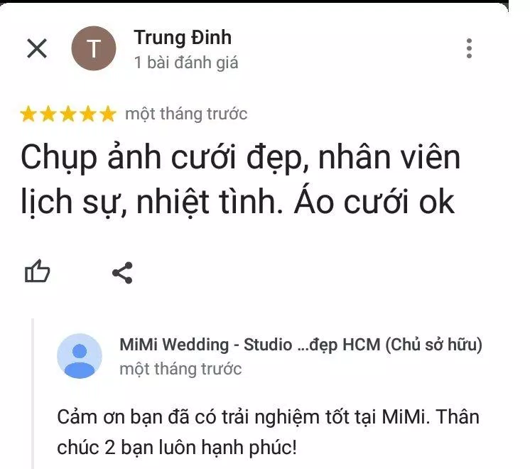 Đánh giá của khách hàng về MiMi Wedding (ảnh: BlogAnChoi)