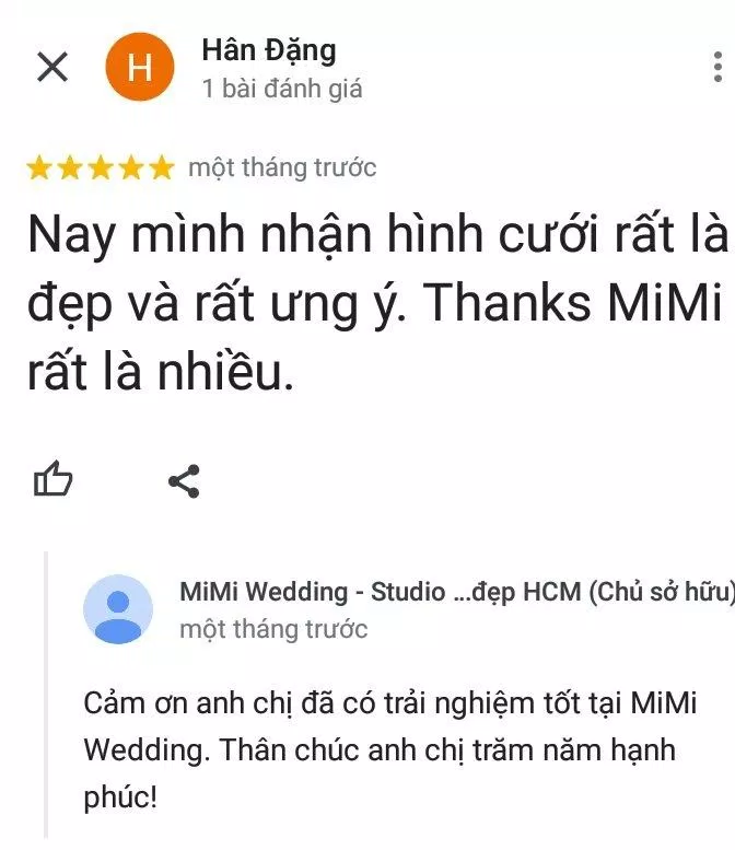 Đánh giá của khách hàng về MiMi Wedding (ảnh: BlogAnChoi) Đánh giá của khách hàng về MiMi Wedding (ảnh: BlogAnChoi)