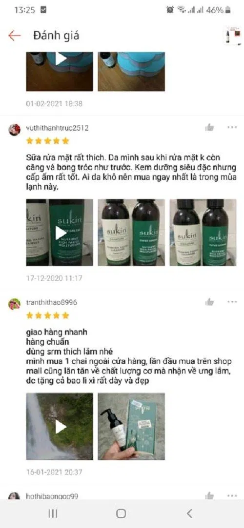 Đánh giá của khách hàng trên Shopee về sữa rửa mặt tạo bọt Sukin Signature Foaming Facial Cleanser (Ảnh: BlogAnChoi).
