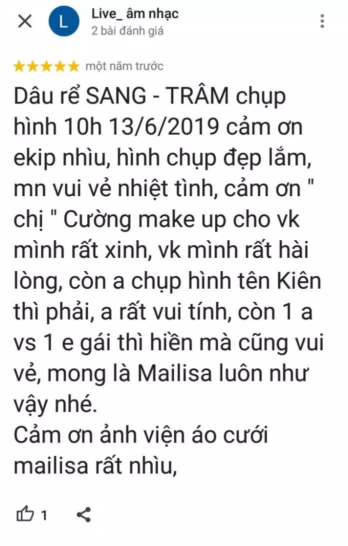 Đánh giá của khách hàng về Ảnh viện áo cưới Mailisa (ảnh: BlogAnChoi) Đánh giá của khách hàng về Ảnh viện áo cưới Mailisa (ảnh: BlogAnChoi)