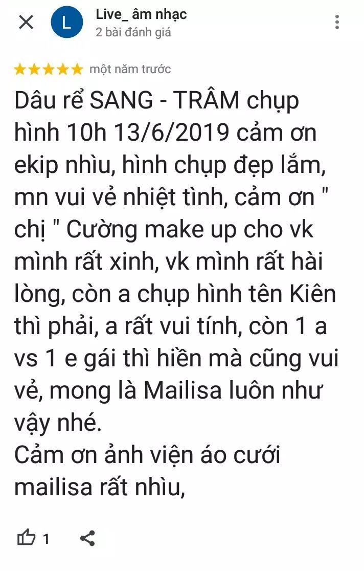 Đánh giá của khách hàng về Ảnh viện áo cưới Mailisa (ảnh: BlogAnChoi)