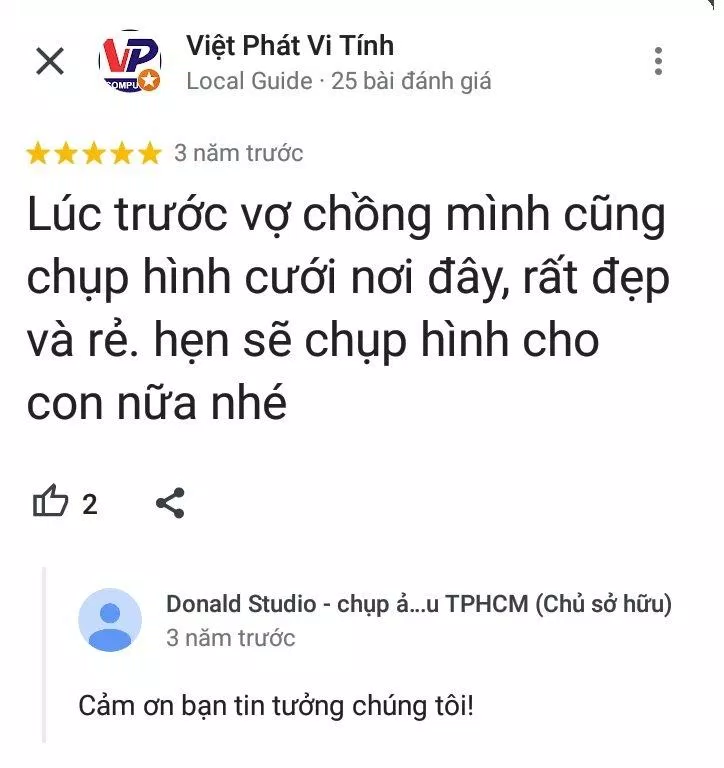 Đánh giá của khách hàng về Donald Sudio (ảnh: BlogAnChoi)