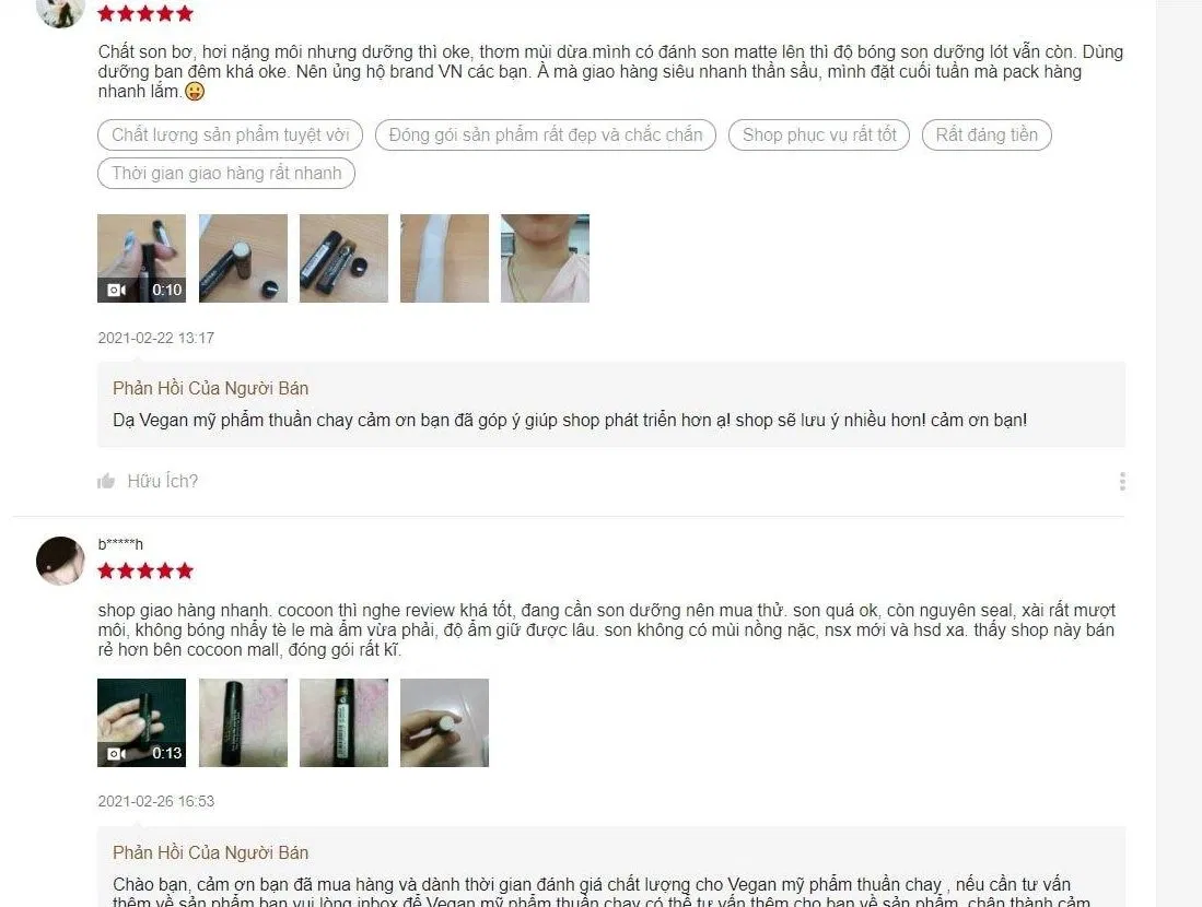 Đánh giá rất tích cực của khách hàng về son dưỡng môi Cocoon Đánh giá rất tích cực của khách hàng về son dưỡng môi Cocoon
