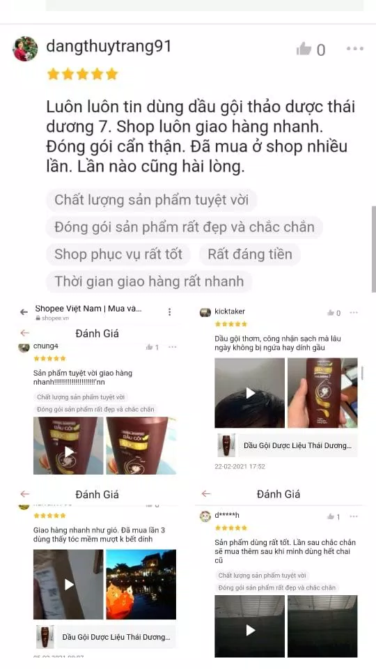 Đánh giá khách hàng sau khi sử dụng dầu gội dược liệu Thái Dương 7 ( Nguồn: internet)