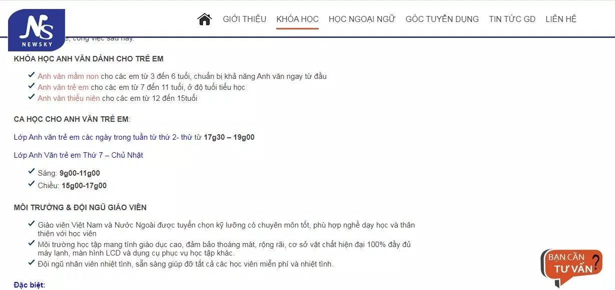 Khóa học tiếng Anh dành cho trẻ em của trung tâm Anh ngữ NewSky (ảnh: BlogAnChoi)